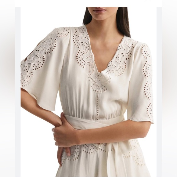 REISS RHEA BRODERIE SLEEVE FLOPPY MINI DRESS LACE 6 NEW WITH TAGS - Picture 3 of 6